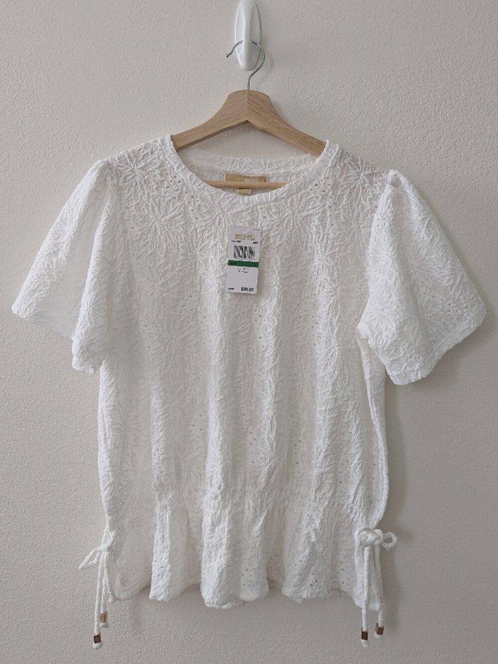 Michael Kors NWT White Textured Eyelet Top L